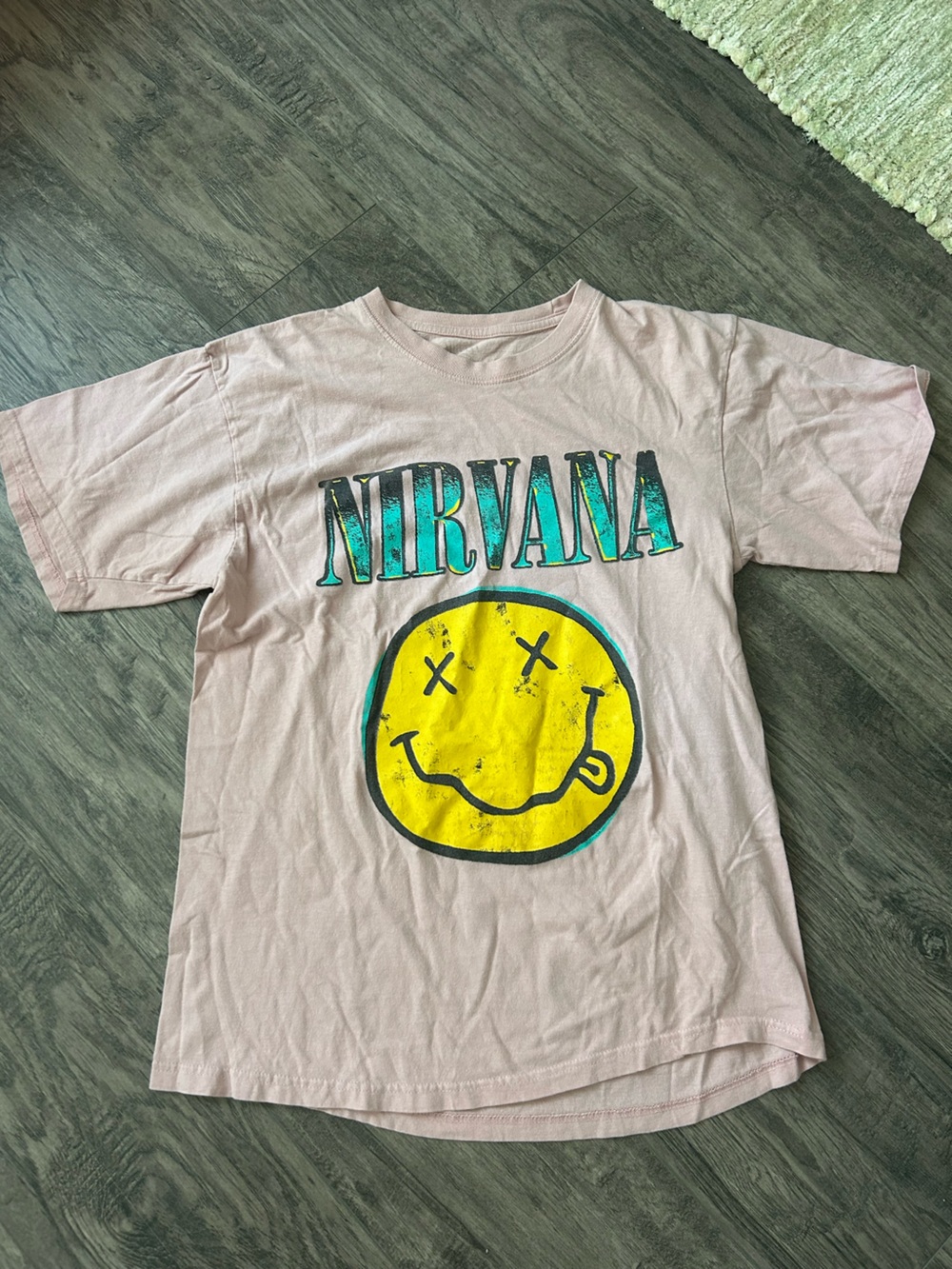 NIRVANA *oversized fit* Tee with Yellow Smiley and Teal Lettering